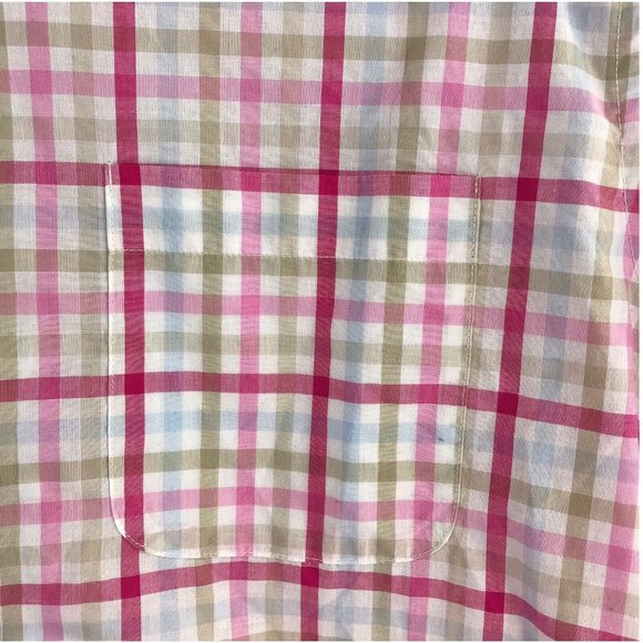 Saddlebred Mens Dress Casual Shirt Large Pink Plaid Short Sleeve Button Up - Picture 2 of 7